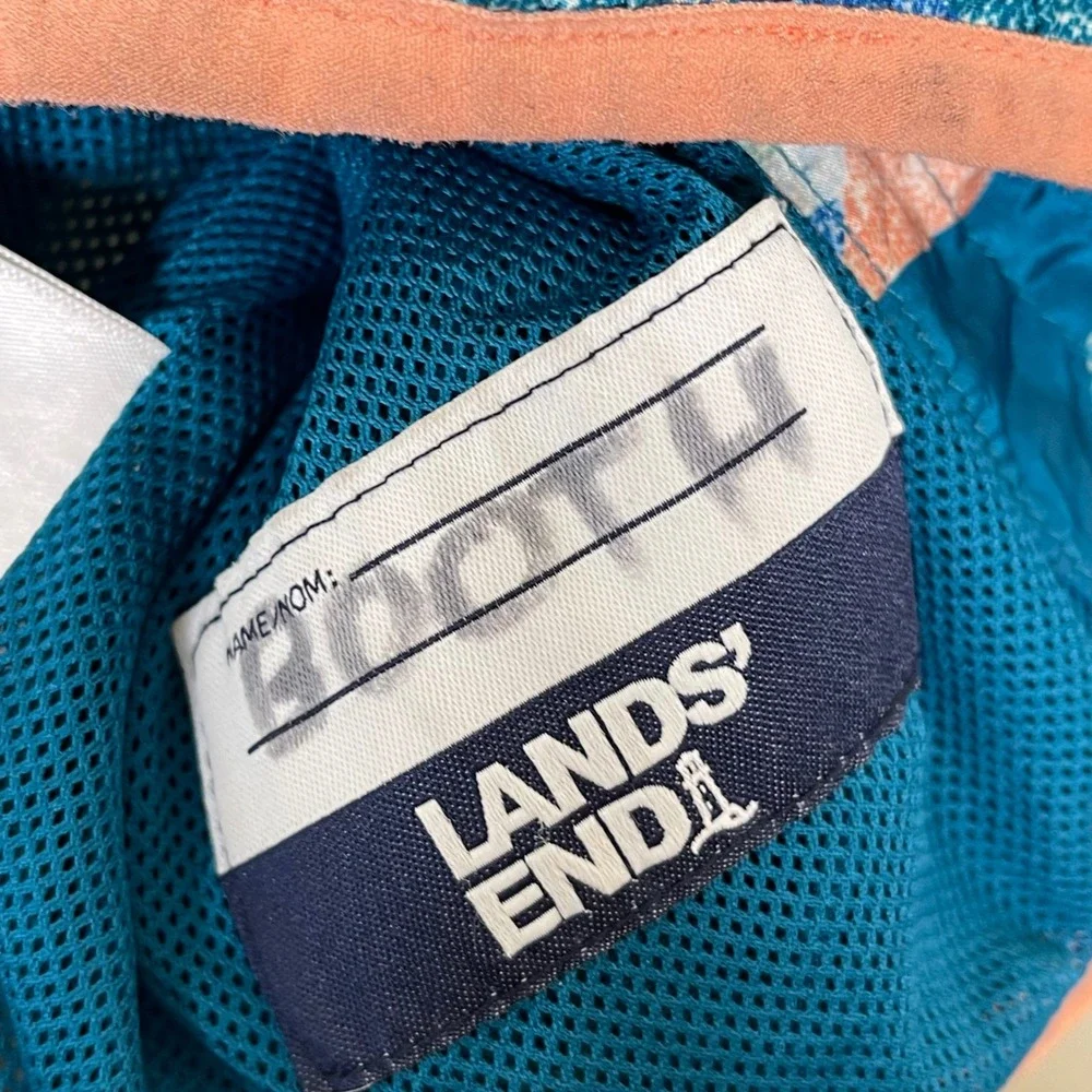 Lands' End Kids Windbreaker Rain Jacket XS 4-5 Blue Mountain Print Packable‎